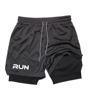 2026RUN Printed Men's 2-in-1 Running Shorts Gym Exercise Fast Drying Compression Sports Shorts