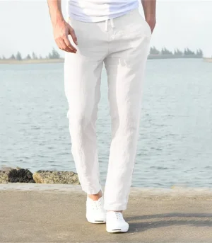 2025 Men's Stand Pocket Casual Linen Pants Solid White Gray Trouser Plus Size 3xl Mens Elegant Fashion Sweatpants Men Streetwear