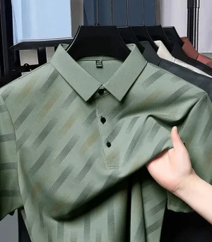 2025 New Men's Business Casual Short Sleeved Printed Polo Shirt Fashionable Breathable Comfortable and Versatile Top