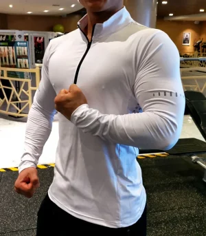 Quick Dry Running Shirt Men T-shirt Long Sleeve Compression Shirts Gym T-shirt Fitness Sport Cycling zipper Shirt Men Rashgard