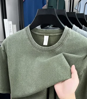 American Style Retro Heavyweight Solid Color Short Sleeved T-shirt Men Women Summer Street Trendy Washed Old Oversized Clothes