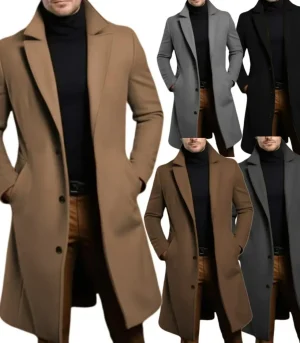 Regular Customized Men's Winter Jacket Peak Lapel Single Breasted Business Men's Casual Coat Slim Fit Man Trench Coat
